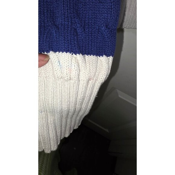 Ralph Lauren Polo Men's Fisherman Cable Knit Blue & Cream Striped Sweater Size L - Picture 8 of 8